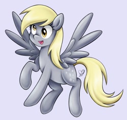 Size: 910x854 | Tagged: safe, artist:czscribbles, derpy hooves, pegasus, pony, g4, female, gray background, mare, open mouth, simple background, smiling, solo, spread wings, wings