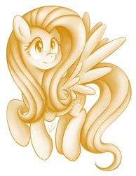 Size: 775x999 | Tagged: safe, artist:czscribbles, part of a set, fluttershy, pegasus, pony, g4, female, flying, mare, monochrome, simple background, smiling, solo, spread wings, white background, wings, yellow