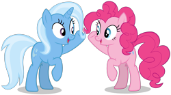 Size: 3081x1707 | Tagged: safe, artist:zslnews, pinkie pie, trixie, earth pony, pony, unicorn, g4, cute, diapinkes, diatrixes, duo, duo female, female, happy, horn, mare, open mouth, open smile, simple background, smiling, transparent background, vector