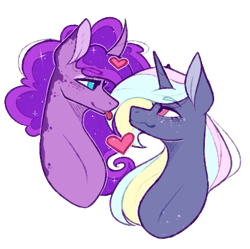 Size: 449x448 | Tagged: safe, artist:cyrinthia, oc, oc only, pony, unicorn, duo, female, horn, mare, simple background, sternocleidomastoid, tongue out, transparent background