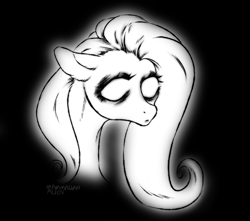 Size: 1712x1516 | Tagged: safe, artist:mammalian_alien, fluttershy, ghost, ghost pony, pony, undead, g4, black background, blank eyes, monochrome, simple background, solo, sternocleidomastoid