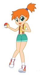 Size: 1184x1974 | Tagged: safe, artist:mlpfan3991, human, equestria girls, g4, barely pony related, belly, belly button, clothes, converse, equestria girls-ified, female, midriff, misty (pokémon), poké ball, pokémon, ponytail, shirt, shoes, shorts, simple background, sneakers, socks, solo, suspenders, tank top, tomboy, transparent background