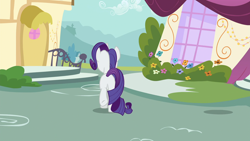 Size: 1920x1080 | Tagged: safe, screencap, rarity, pony, unicorn, dragon dropped, g4, butt, horn, ponyville, rear view, rearity, solo