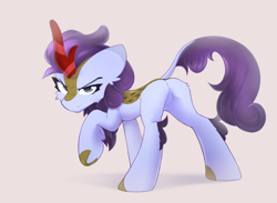 Size: 3000x2200 | Tagged: safe, artist:o0o-bittersweet-o0o, oc, oc only, oc:silver brook, kirin, butt, cheek fluff, commission, concave belly, ear fluff, eyelashes, featureless crotch, kirin oc, looking at you, narrowed eyes, plot, raised hoof, side view, simple background, slender, smiling, smirk, solo, standing, standing on three hooves, tail, thin, underhoof, ych result