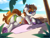 Size: 2600x2000 | Tagged: safe, alternate character, alternate version, artist:erein, artist:yuris, oc, oc only, oc:evershade, earth pony, pony, advertisement, beach, book, butt, clothes, cloud, collaboration, commission, dock, ear fluff, female, food, frog (hoof), horn, looking at you, looking back, looking back at you, lying down, mare, multi ych "on the beach/field", ocean, one-piece swimsuit, outdoors, palm tree, plot, prone, sky, smiling, smiling at you, solo, swimsuit, tail, tree, underhoof, water, watermelon, ych result