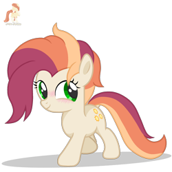 Size: 2050x2050 | Tagged: safe, artist:r4hucksake, oc, oc only, oc:sunseeker, earth pony, pony, base used, bio in description, blush lines, blushing, cream coat, eyelashes, female, female oc, filly, filly oc, foal, green eyes, long mane, long tail, looking back, multicolored mane, multicolored tail, raised hoof, shadow, show accurate, simple background, solo, standing on three hooves, tail, three toned mane, three toned tail, transparent background, watermark