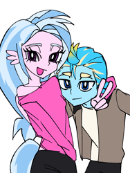 Size: 1536x2048 | Tagged: safe, artist:dashwooo, gallus, silverstream, human, g4, duo, duo male and female, female, friendship student, humanized, looking at you, male, peace sign, ship:gallstream, shipping, simple background, smiling, straight, white background