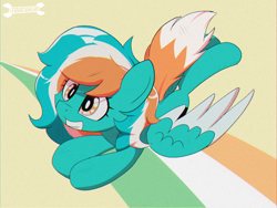 Size: 2000x1500 | Tagged: safe, artist:trackheadtherobopony, oc, oc only, oc:phoenix redtail, hybrid, pegasus, pony, female, flying, irish, mare, pegasus oc, pony oc, solo