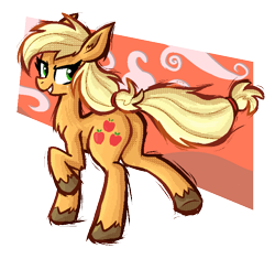 Size: 743x698 | Tagged: safe, artist:daze, applejack, earth pony, pony, g4, applebutt, butt, chest fluff, colored hooves, ear fluff, female, grin, hatless, hooves, looking at you, looking back, looking back at you, mare, missing accessory, pixel-crisp art, plot, running, simple background, smiling, solo, transparent background, unshorn fetlocks