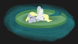 Size: 1961x1122 | Tagged: safe, artist:zeccy, derpy hooves, breezie, g4, breeziefied, eyes closed, female, lilypad, lying down, prone, sleeping, solo, species swap, water