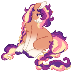 Size: 1000x1000 | Tagged: safe, artist:kazmuun, oc, oc only, oc:violet dawn, earth pony, pony, blank flank, blaze (coat marking), braid, braided ponytail, braided tail, chest fluff, chibi, coat markings, colored muzzle, earth pony oc, eyebrows, eyebrows visible through hair, eyeshadow, facial markings, female, female oc, fluffy, freckles, fringe, gradient legs, heart, heart freckles, heart mark, hock fluff, leg fluff, long mane, long tail, makeup, mare, mare oc, mealy mouth (coat marking), multicolored mane, multicolored tail, orange coat, orange eyes, pale muzzle, ponytail, profile, purple eyeshadow, shoulder fluff, simple background, sitting, smiling, socks (coat markings), solo, sparkly eyes, tail, transparent background, two toned ears, unshorn fetlocks, white muzzle, wingding eyes