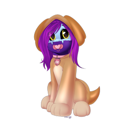 Size: 3000x3000 | Tagged: safe, artist:xcinnamon-twistx, oc, oc only, oc:aeris strider, earth pony, pony, clothes, collar, costume, diaper, diaper under clothes, dog costume, eye clipping through hair, kigurumi, mask, onesie, pacifier, paw patrol, simple background, solo, transparent background