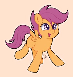 Size: 801x845 | Tagged: safe, artist:czscribbles, scootaloo, pegasus, pony, g4, blank flank, cute, cutealoo, female, filly, foal, open mouth, orange background, simple background, smiling, solo, spread wings, wings