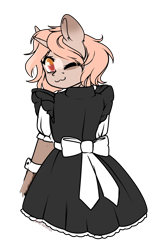 Size: 1500x2316 | Tagged: safe, artist:xcinnamon-twistx, oc, oc only, oc:mocha, unicorn, bow, clothes, horn, looking back, maid, simple background, solo, transparent background