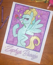 Size: 726x883 | Tagged: safe, artist:lullapiies, zephyr breeze, pony, g4, flower, flower in mouth, mouth hold, rose, rose in mouth, solo, traditional art