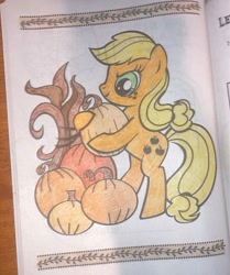 Size: 750x895 | Tagged: safe, artist:lullapiies, applejack, pony, g4, coloring page, pumpkin, solo, traditional art