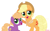 Size: 1436x894 | Tagged: safe, artist:lullapiies, applejack, little mac, earth pony, pony, g4, aunt and nephew, clothes, colt, duo, female, foal, granny smith's shawl, lidded eyes, male, mare, older, older applejack, open mouth, open smile, scarf, simple background, smiling, white background