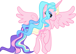 Size: 9320x6618 | Tagged: safe, artist:shootingstarsentry, oc, oc only, oc:vega, alicorn, pony, absurd resolution, alicorn oc, base used, blue eyes, blue eyeshadow, blue mane, concave belly, eyelashes, eyeshadow, female, female oc, flowing mane, flowing tail, horn, large wings, lidded eyes, long horn, long legs, long mane, long tail, looking down, makeup, mare, mare oc, multicolored mane, multicolored tail, pink coat, profile, purple tail, show accurate, simple background, slender, smiling, solo, spread wings, tail, thin, transparent background, vector, wavy mane, wavy tail, wings