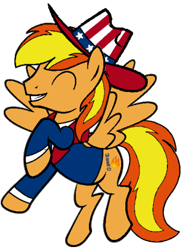 Size: 308x421 | Tagged: safe, oc, oc only, oc:firey ratchet, pegasus, g4, 4th of july, american independence day, clothes, detective, eyes closed, hat, holiday, male, simple background, smiling, solo, transparent background