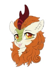 Size: 563x789 | Tagged: safe, artist:elaospirit, autumn blaze, kirin, pony, g4, blushing, bust, female, mare, portrait, simple background, solo, tongue out, white background