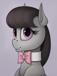 Size: 1519x2000 | Tagged: safe, artist:ivg89, octavia melody, earth pony, pony, g4, bangs, bowtie, bust, colored pinnae, female, gray background, looking at you, looking up, looking up at you, mare, octavia's bowtie, signature, simple background, solo