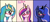 Size: 1800x800 | Tagged: safe, artist:potzm, princess cadance, princess celestia, princess luna, alicorn, pony, g4, alicorn triarchy, blushing, bust, celestia's crown, crown, ethereal mane, female, glasses, heart, heart eyes, horn, jewelry, looking at you, luna's crown, mare, open mouth, open smile, portrait, raised hoof, regalia, royal sisters, siblings, sisters, smiling, smiling at you, trio, trio female, wavy mane, wingding eyes