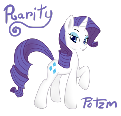 Size: 1300x1243 | Tagged: safe, artist:potzm, rarity, pony, unicorn, g4, bedroom eyes, duckface, eyebrows, eyeshadow, female, horn, looking at you, makeup, mare, name, raised hoof, signature, simple background, smiling, smiling at you, solo, tail, transparent background