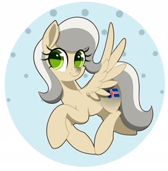 Size: 2279x2321 | Tagged: safe, artist:scandianon, oc, oc only, oc:iceland horse, pegasus, pony, facial markings, female, flying, looking at you, mare, nation ponies, ponified, pose, smiling, solo, spread wings, wings