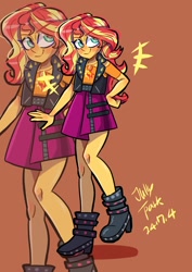 Size: 1240x1754 | Tagged: safe, artist:jully-park, part of a set, sunset shimmer, equestria girls, g4, my little pony equestria girls: better together, boots, clothes, cute, geode of empathy, hand on hip, magical geodes, shimmerbetes, shirt, shoes, signature, simple background, skirt, smiling, smirk, solo, vest, zoom layer