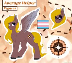 Size: 4000x3500 | Tagged: safe, artist:monsoonvisionz, oc, oc only, oc:average helper, pegasus, pony, pegasus oc, pride, pride flag, reference sheet, solo, transgender, transgender oc, transgender pride flag