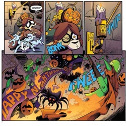 Size: 983x984 | Tagged: safe, artist:andy price, idw, official comic, yona, bat, goat, rabbit, spider, yak, friendship is magic #71, g4, spoiler:comic, animal, balloon, bonk, candle, castle of the royal pony sisters, fire, pumpkin, rope