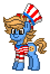 Size: 180x264 | Tagged: safe, oc, oc only, oc:blue cookie, earth pony, 4th of july, clothes, earth pony oc, hat, holiday, independence day, male, patriotic, patriotism, photo, shirt, simple background, solo, stallion, united states