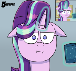 Size: 2500x2305 | Tagged: safe, artist:gradiusfanatic, starlight glimmer, pony, unicorn, g4, :i, female, floppy ears, horn, i mean i see, screencap reference, solo, starlight's office