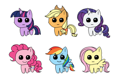 Size: 1797x1155 | Tagged: safe, artist:lemoocado, applejack, fluttershy, pinkie pie, rainbow dash, rarity, twilight sparkle, earth pony, pegasus, pony, unicorn, g4, autism creature, female, horn, mane six, mare, simple background, unicorn twilight, white background