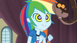 Size: 1280x719 | Tagged: safe, artist:whitty101919, edit, edited screencap, screencap, rainbow dash, human, snake, equestria girls, g4, my little pony equestria girls: friendship games, clothes, duo, female, grin, hypno dash, hypno eyes, hypnosis, hypnotized, kaa, kaa eyes, looking at each other, looking at someone, male, smiling, smiling at each other