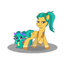 Size: 2862x2942 | Tagged: safe, artist:zsnowfilez, hitch trailblazer, sparky sparkeroni, earth pony, pony, g5, duo, female, harness pathfinder, mama harness, mare, mother and child, mother and daughter, rule 63, simple background, transparent background, unshorn fetlocks