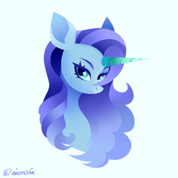 Size: 3000x3000 | Tagged: safe, artist:neonishe, oc, oc only, unicorn, blue background, cute, cyan background, horn, simple background, solo