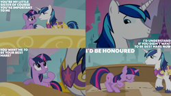 Size: 2000x1125 | Tagged: safe, edit, edited screencap, editor:quoterific, screencap, shining armor, twilight sparkle, pony, unicorn, a canterlot wedding, g4, season 2, armor, canterlot, duo, duo male and female, female, force field, horn, kneeling, male, mare, stallion, unicorn twilight