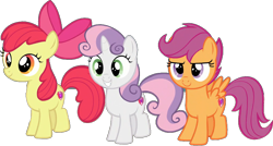 Size: 1016x546 | Tagged: safe, edit, edited screencap, editor:pascalmulokozi2, screencap, apple bloom, scootaloo, sweetie belle, earth pony, pegasus, pony, unicorn, g4, background removed, cutie mark crusaders, female, filly, foal, horn, simple background, transparent background, trio