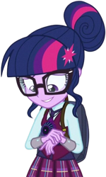 Size: 1507x2520 | Tagged: safe, edit, edited screencap, editor:mrtoonlover83, screencap, sci-twi, twilight sparkle, human, equestria girls, g4, my little pony equestria girls: friendship games, background removed, backpack, clothes, crystal prep academy uniform, magic capture device, not a vector, school tie, school uniform, schoolgirl, simple background, solo, transparent background, uniform