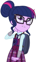 Size: 1455x2520 | Tagged: safe, edit, edited screencap, editor:mrtoonlover83, screencap, sci-twi, twilight sparkle, human, equestria girls, g4, my little pony equestria girls: friendship games, background removed, backpack, clothes, crystal prep academy uniform, female, magic capture device, not a vector, school tie, school uniform, schoolgirl, simple background, solo, transparent background, uniform