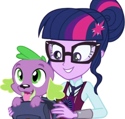 Size: 828x793 | Tagged: safe, edit, edited screencap, editor:homersimpson1983, screencap, sci-twi, spike, spike the regular dog, twilight sparkle, dog, human, equestria girls, g4, my little pony equestria girls: friendship games, background removed, clothes, crystal prep academy uniform, cute, duo, duo male and female, female, magic capture device, male, necktie, not a vector, school tie, school uniform, schoolgirl, simple background, spikabetes, transparent background