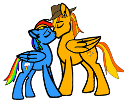 Size: 3399x2900 | Tagged: safe, artist:joshdapika1991, rainbow dash, oc, oc:firey ratchet, pegasus, g4, canon x oc, duo, duo male and female, female, kissing, male, simple background, straight, white background