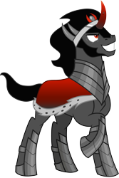 Size: 3000x4495 | Tagged: safe, artist:cloudy glow, king sombra, pony, unicorn, g4, antagonist, armor, cape, clothes, crown, curved horn, evil smile, horn, jewelry, male, raised hoof, regalia, simple background, smiling, solo, stallion, transparent background