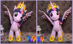 Size: 2000x1200 | Tagged: safe, artist:1stastrastudio, twilight sparkle, alicorn, pony, g4, big crown thingy, clothes, element of magic, irl, jewelry, photo, plushie, regalia, socks, solo, striped socks, twilight sparkle (alicorn)