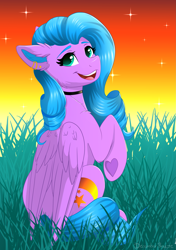 Size: 2463x3500 | Tagged: safe, artist:monsoonvisionz, oc, oc only, oc:evening skye, pegasus, pony, grass, pegasus oc, solo