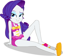 Size: 1280x1149 | Tagged: safe, artist:dustinwatsongkx, rarity, equestria girls, g4, bare shoulders, bow, clothes, female, flip-flops, geode, geode of sugar bombs, heart, looking at you, magical geodes, one-piece swimsuit, pinkie pie swimsuit, sandals, simple background, sitting, sleeveless, smiling, smiling at you, solo, swimsuit, swimsuit swap, transparent background