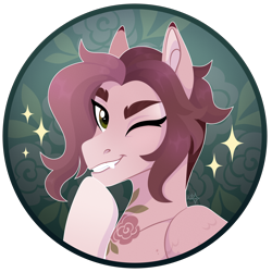 Size: 3000x3000 | Tagged: safe, artist:kabuvee, oc, oc only, bat pony, pegasus, pony, ambiguous gender, bat pony oc, bust, fangs, one eye closed, portrait, solo, wink