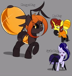 Size: 3300x3500 | Tagged: safe, artist:bestponies, oc, oc only, ant, ant pony, bee, bee pony, insect, monster pony, original species, pony, spider, spiderpony, abdomen, fangs, female, honeypot ants, horn, mare, spider web