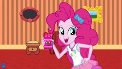 Size: 1920x1080 | Tagged: safe, alternate version, edit, edited screencap, screencap, pinkie pie, human, equestria girls, g4, armchair, blue's clues, blue's clues & you!, chair, crayon, drawer, female, handy dandy notebook, notebook, paw print, picture frame, room, sidetable drawer, solo, thinking chair